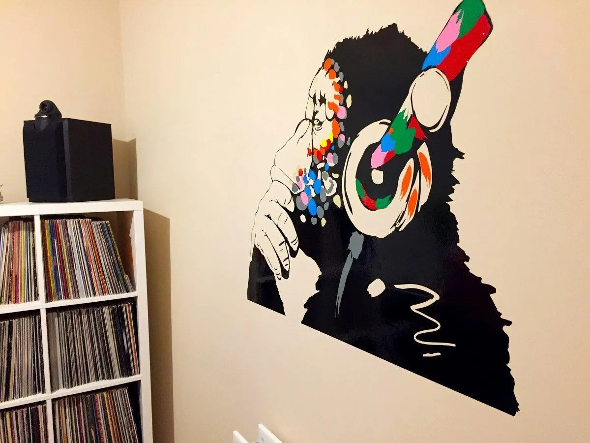 Primate Wall Decal - Contemplative Monkey Themed Wall Sticker for Kids Room Decoration