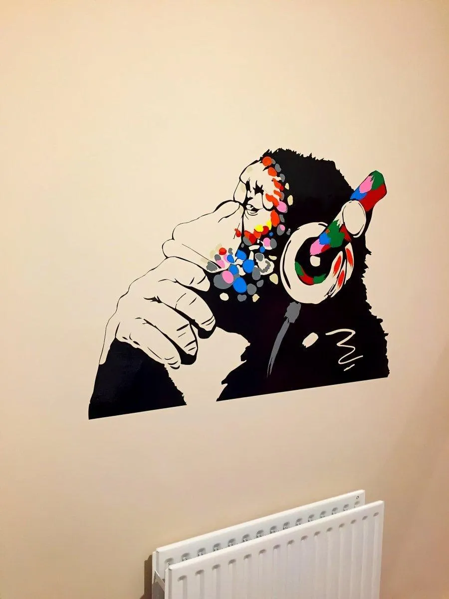 Primate Wall Decal - Contemplative Monkey Themed Wall Sticker for Kids Room Decoration