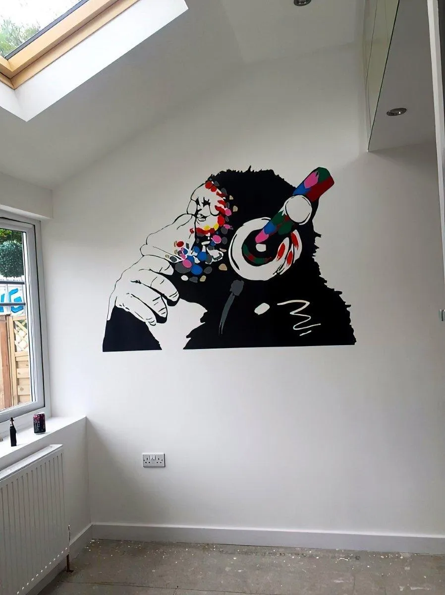 Primate Wall Decal - Contemplative Monkey Themed Wall Sticker for Kids Room Decoration