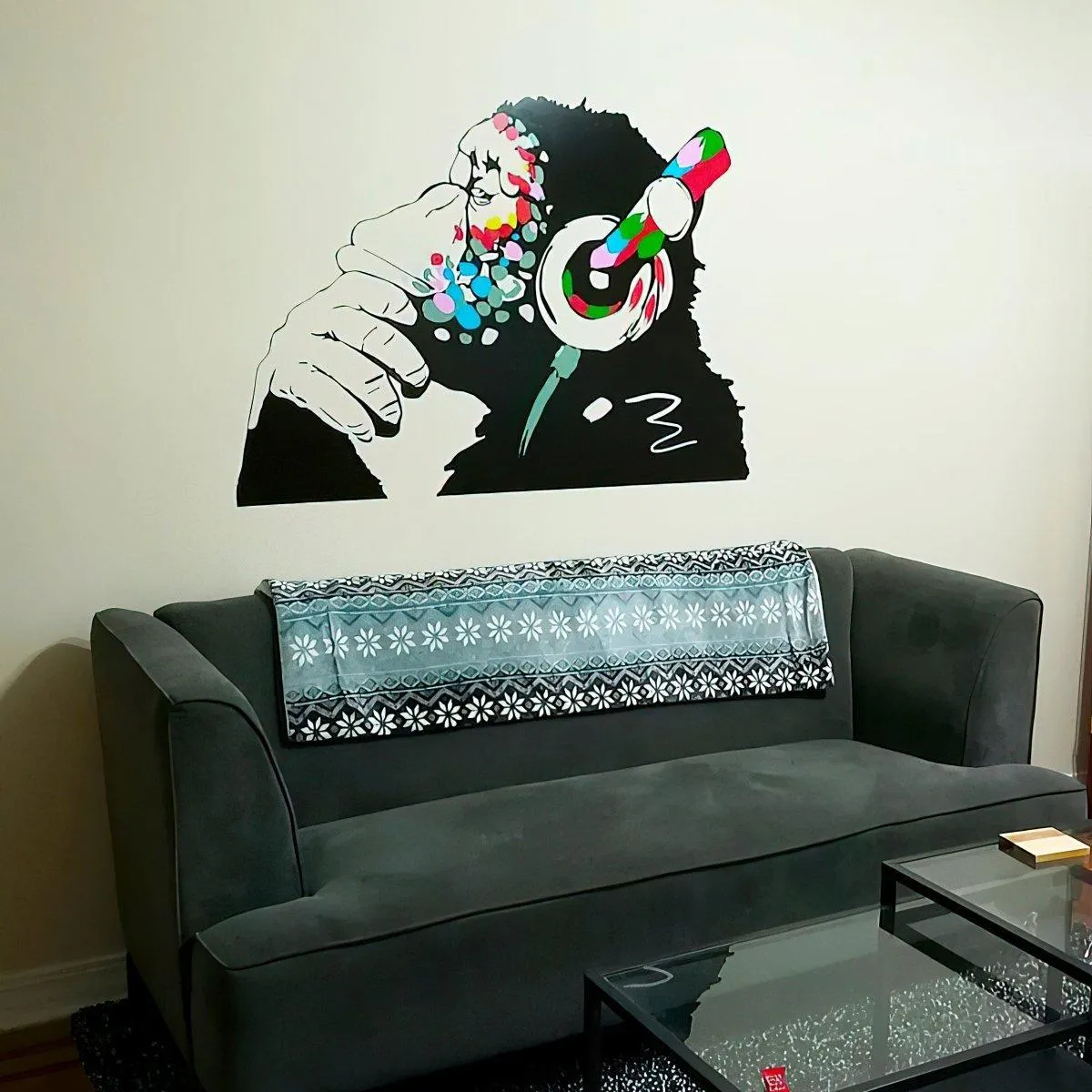 Primate Wall Decal - Contemplative Monkey Themed Wall Sticker for Kids Room Decoration