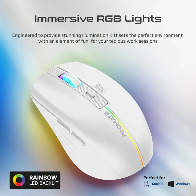 Promate Ergonomic RGB Wireless Mouse (White)