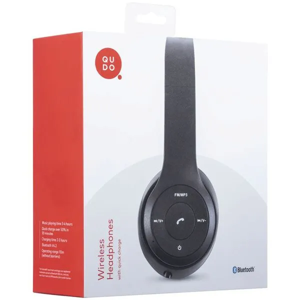 Qudo Black Wireless Headphones with Quick Charge