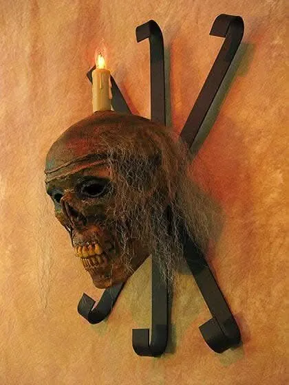 "Corpsed Head Skull Wall Sconce" Haunted House Lighting