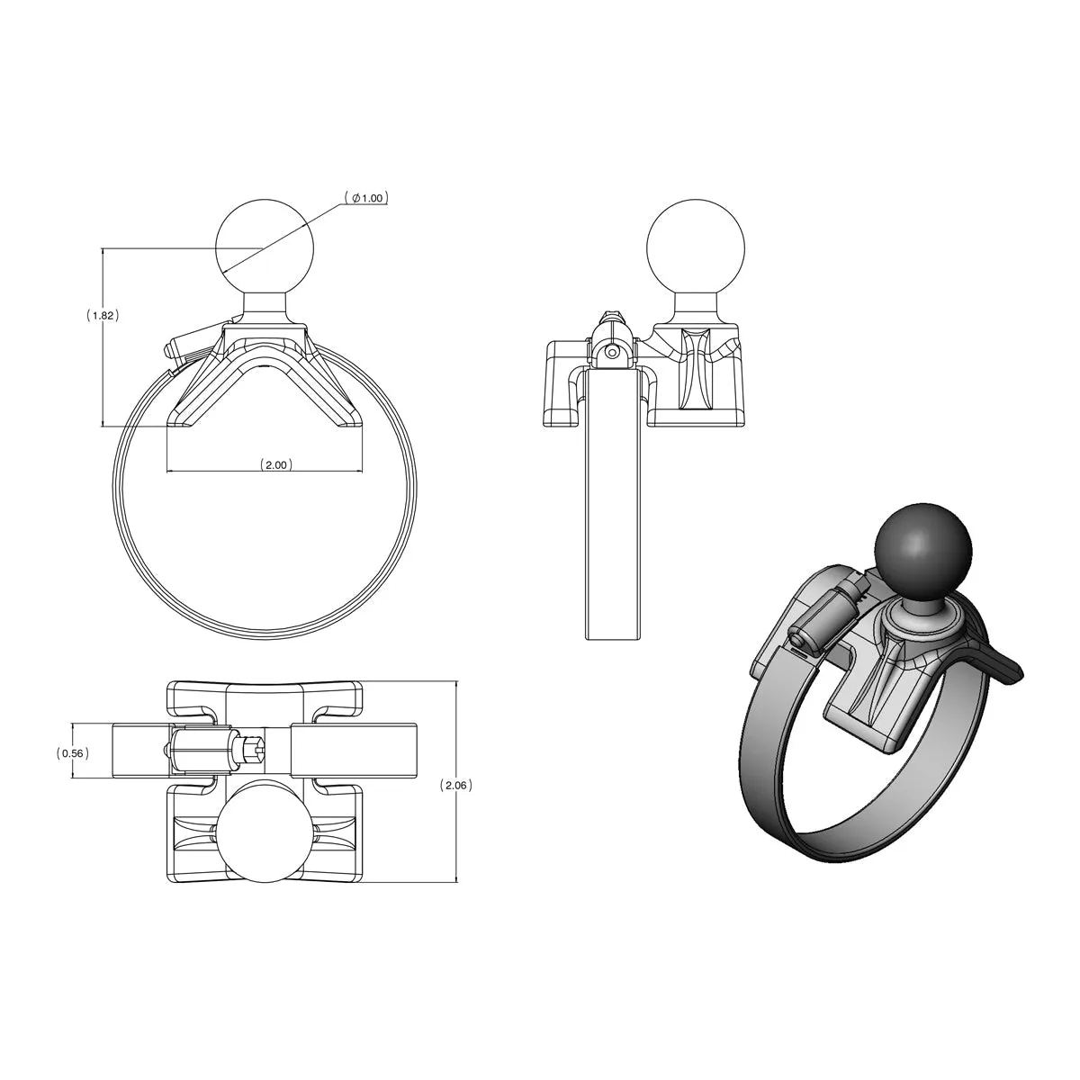 RAM® Tab-Tite™ Mount with Strap Hose Clamp for iPad with Case   More
