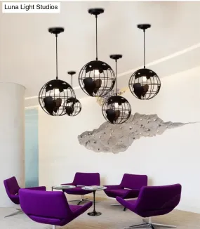 Retro Industrial Metal Globe Pendant Light Fixture - Perfect for Bars