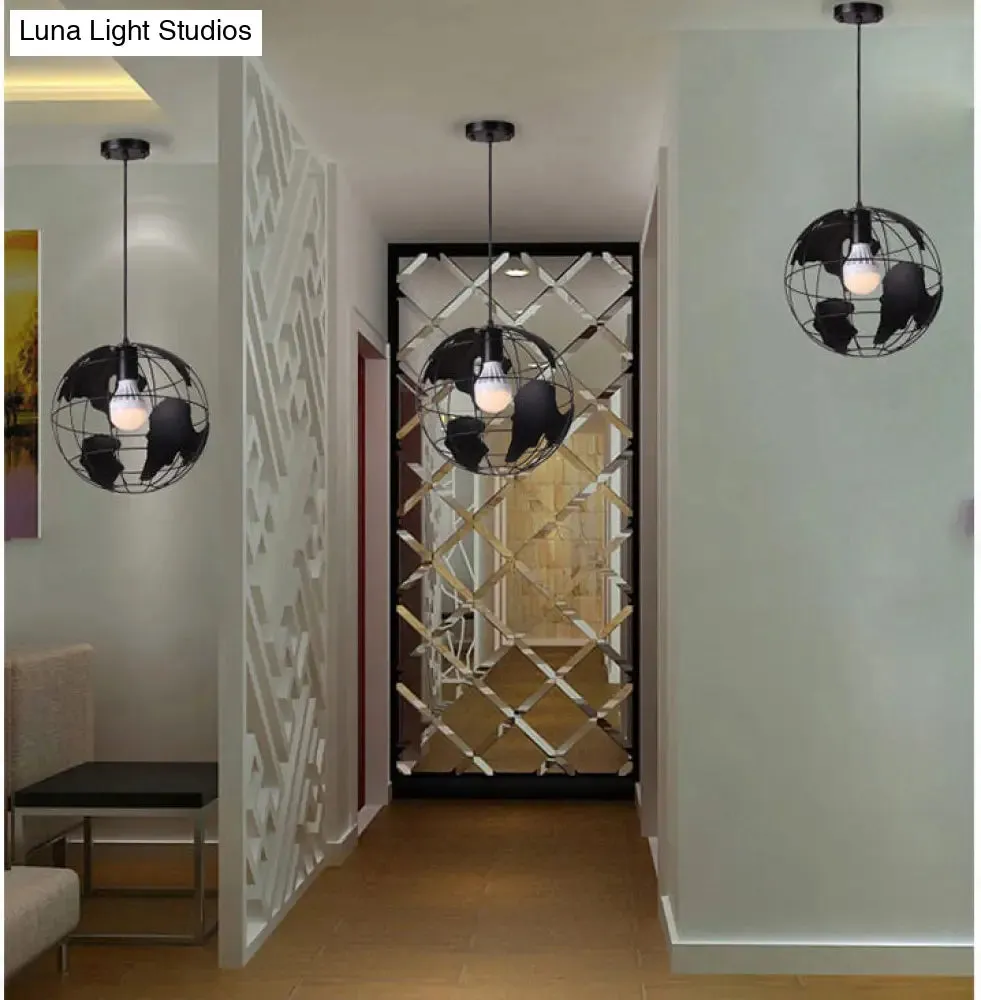 Retro Industrial Metal Globe Pendant Light Fixture - Perfect for Bars