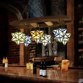 Rustic Loft Hanging Pendant Light - Multi Color Stained Glass Chandelier with 6 Lights for Bars
