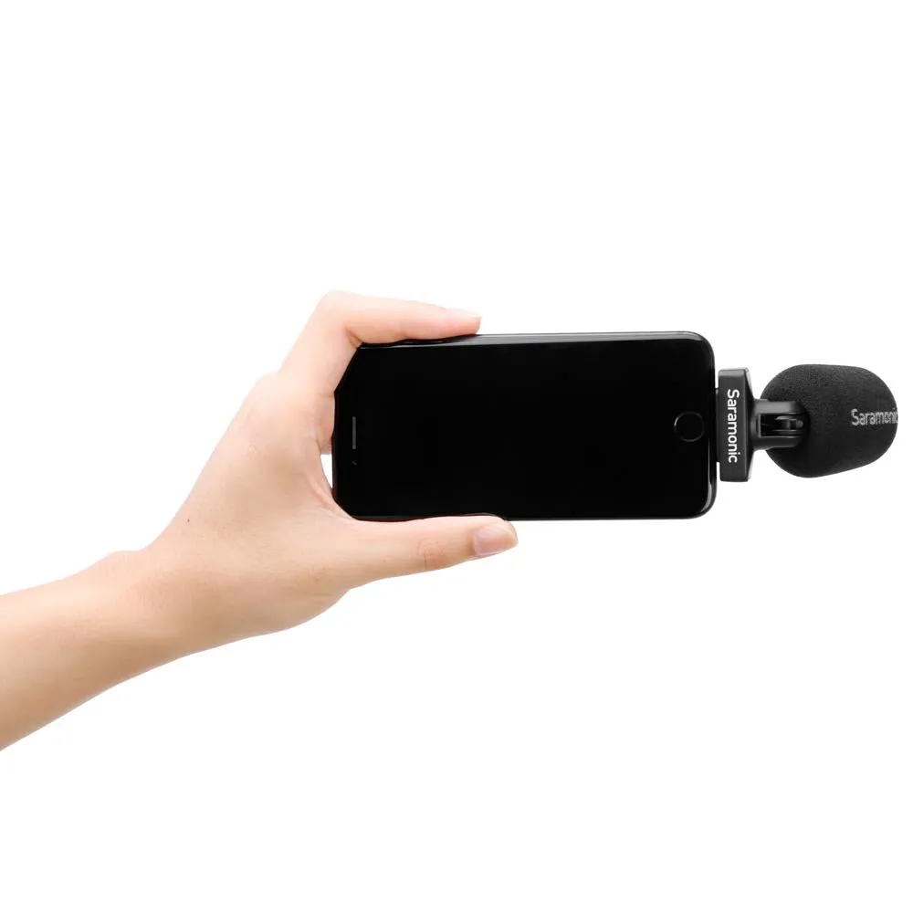 Saramonic SmartMic-Di Stereo Microphone with Lightning Connector for Apple iPhone & iPad with Built-In Headphone Output, Foam & Furry Windscreens