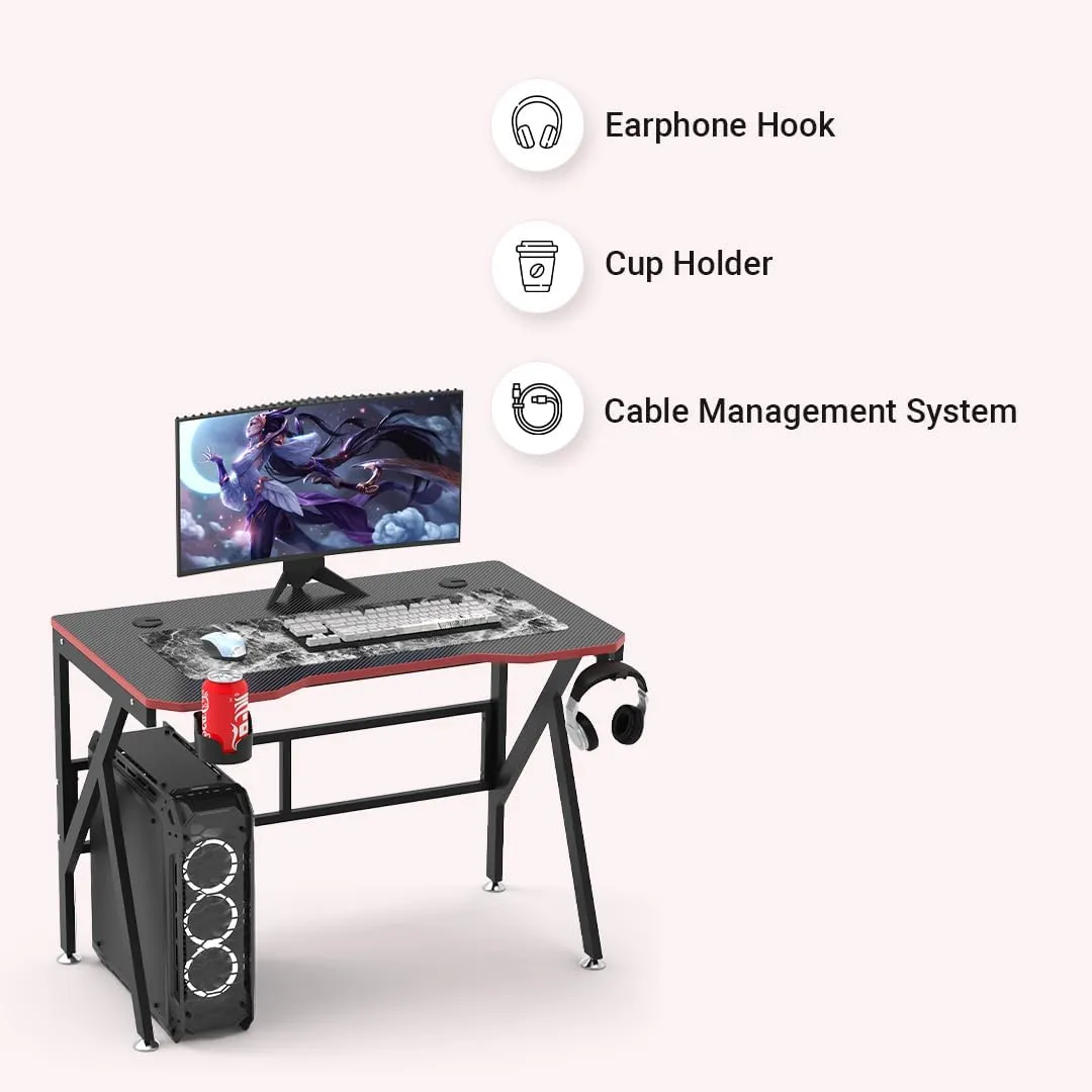 SAVYA HOME Multipurpose Office Desk, Gaming Desk, Study Table, Computer Table, Ergonomic Laptop Table with Cup Holder & Headphone Hook. Ideal for Home, Office & Gaming Setups (120 * 60 * 73), Black
