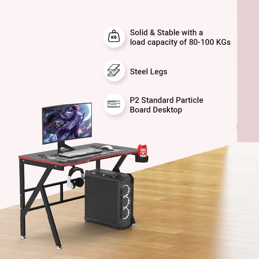 SAVYA HOME Multipurpose Office Desk, Gaming Desk, Study Table, Computer Table, Ergonomic Laptop Table with Cup Holder & Headphone Hook. Ideal for Home, Office & Gaming Setups (120 * 60 * 73), Black