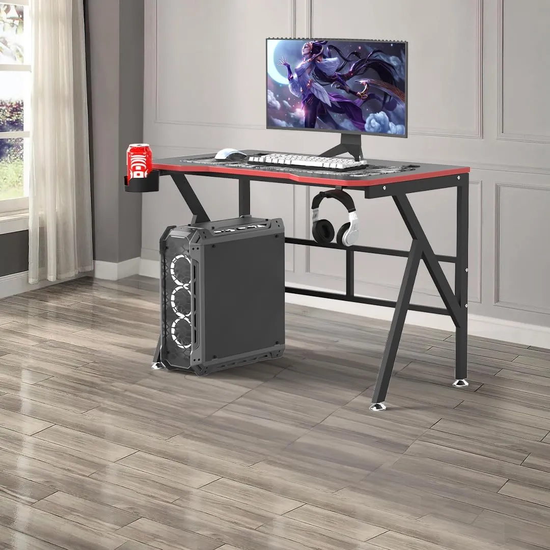 SAVYA HOME Multipurpose Office Desk, Gaming Desk, Study Table, Computer Table, Ergonomic Laptop Table with Cup Holder & Headphone Hook. Ideal for Home, Office & Gaming Setups (120 * 60 * 73), Black