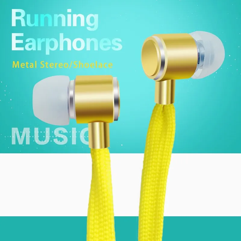 Shoelace Earphones Super Bass Headphones Metal Headset Stereo Earbuds Running Earpieces Sport Handsfree With Mic fone de ouvido
