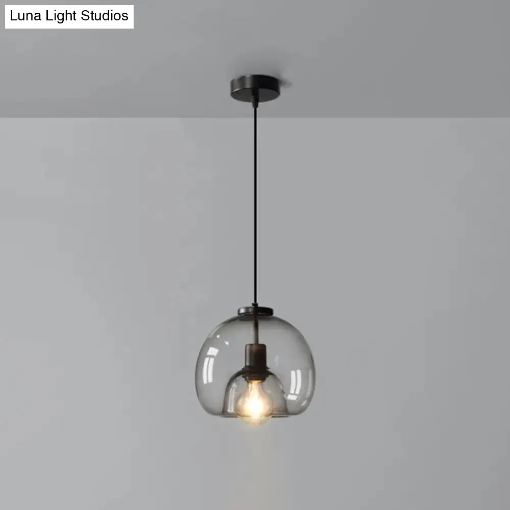 Smoke Grey Double Glass Suspension Pendant - 9 Inch Wide, Modern Style Light Fixture for Bars