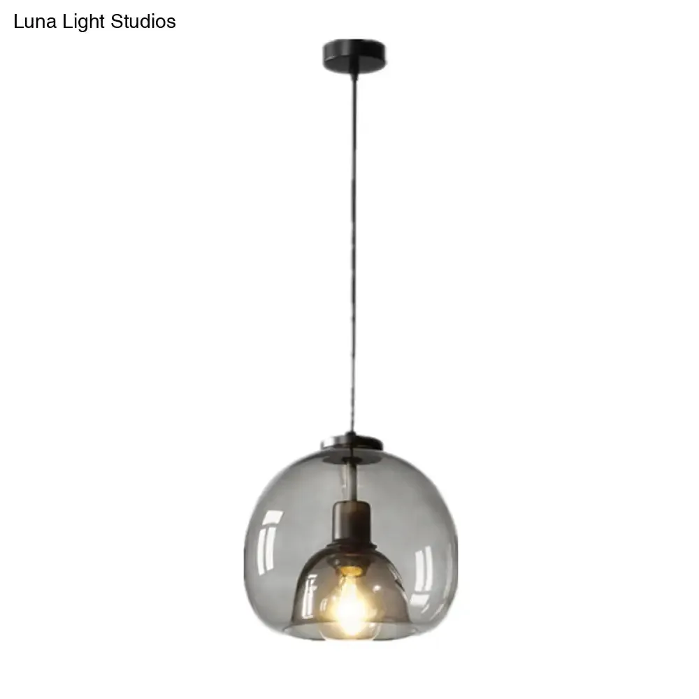 Smoke Grey Double Glass Suspension Pendant - 9 Inch Wide, Modern Style Light Fixture for Bars