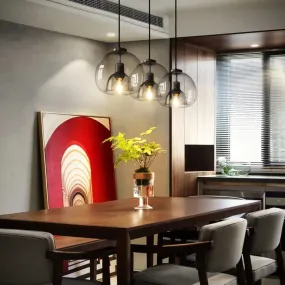 Smoke Grey Double Glass Suspension Pendant - 9 Inch Wide, Modern Style Light Fixture for Bars
