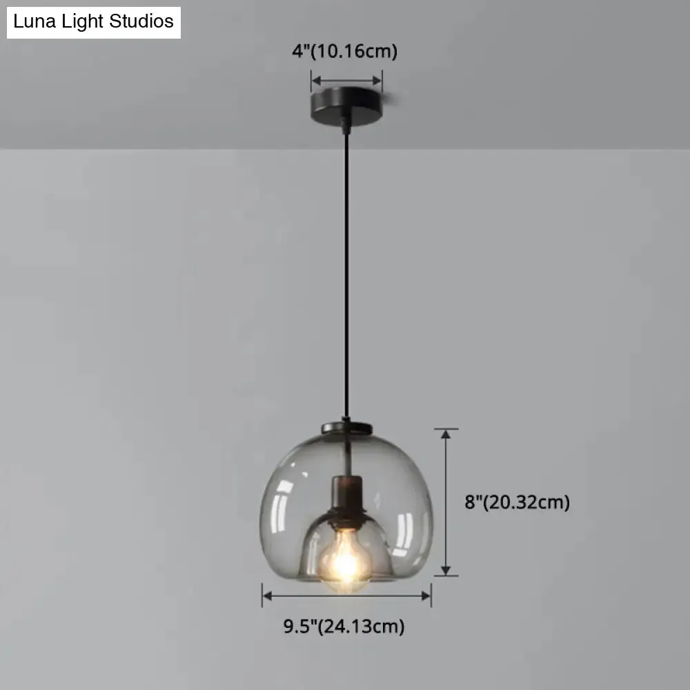 Smoke Grey Double Glass Suspension Pendant - 9 Inch Wide, Modern Style Light Fixture for Bars