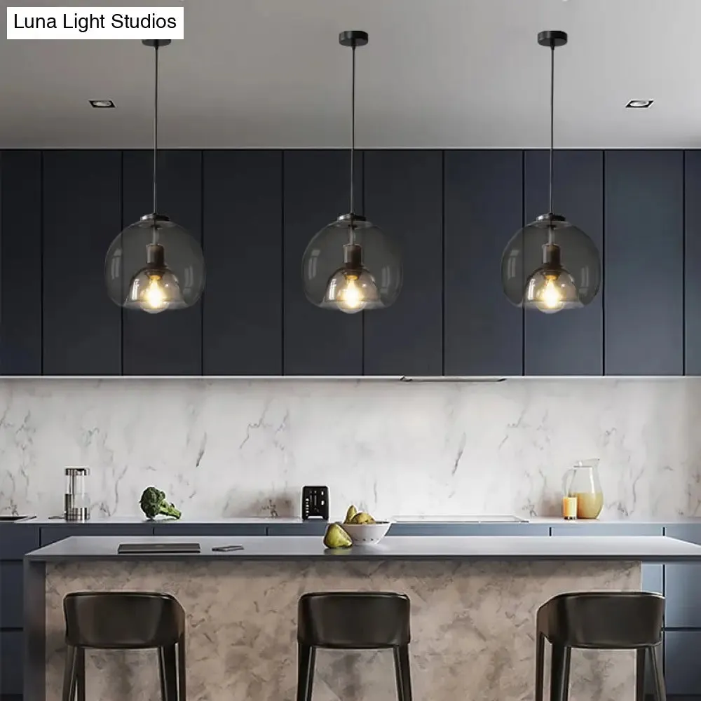 Smoke Grey Double Glass Suspension Pendant - 9 Inch Wide, Modern Style Light Fixture for Bars