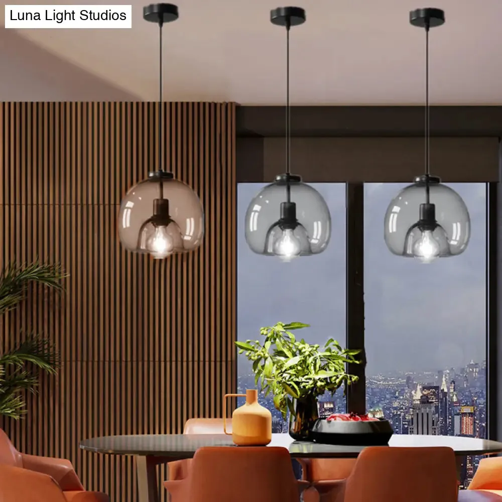 Smoke Grey Double Glass Suspension Pendant - 9 Inch Wide, Modern Style Light Fixture for Bars