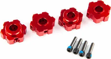 Traxxas 8956R Wheel hubs hex aluminum (red-anodized) (4) 4x13mm screw pins (4)
