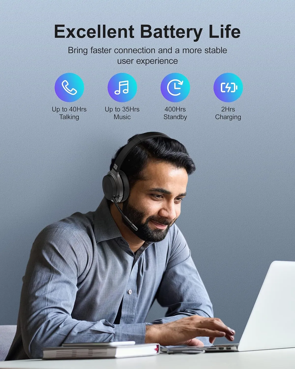 Trucker Bluetooth Headset - ENC Noise Cancelling, Mute Button Mic, V5.0, Handsfree - Driving/Business/Office