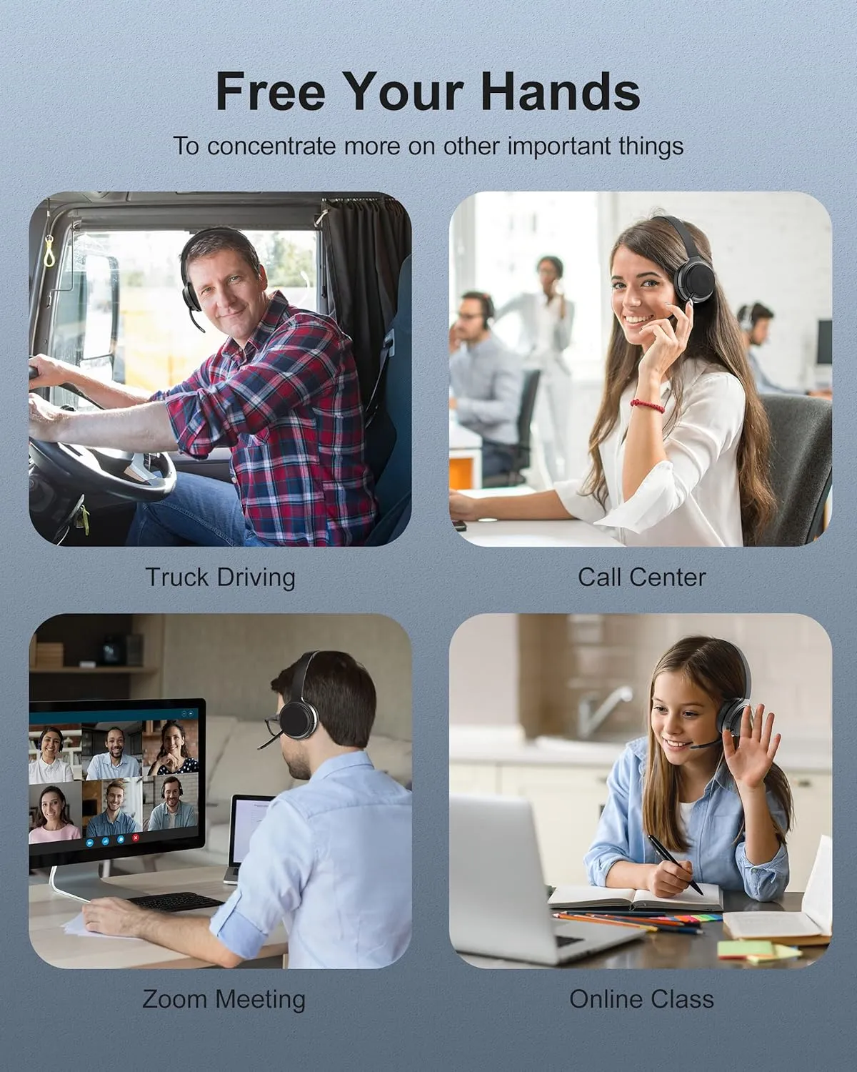 Trucker Bluetooth Headset - ENC Noise Cancelling, Mute Button Mic, V5.0, Handsfree - Driving/Business/Office