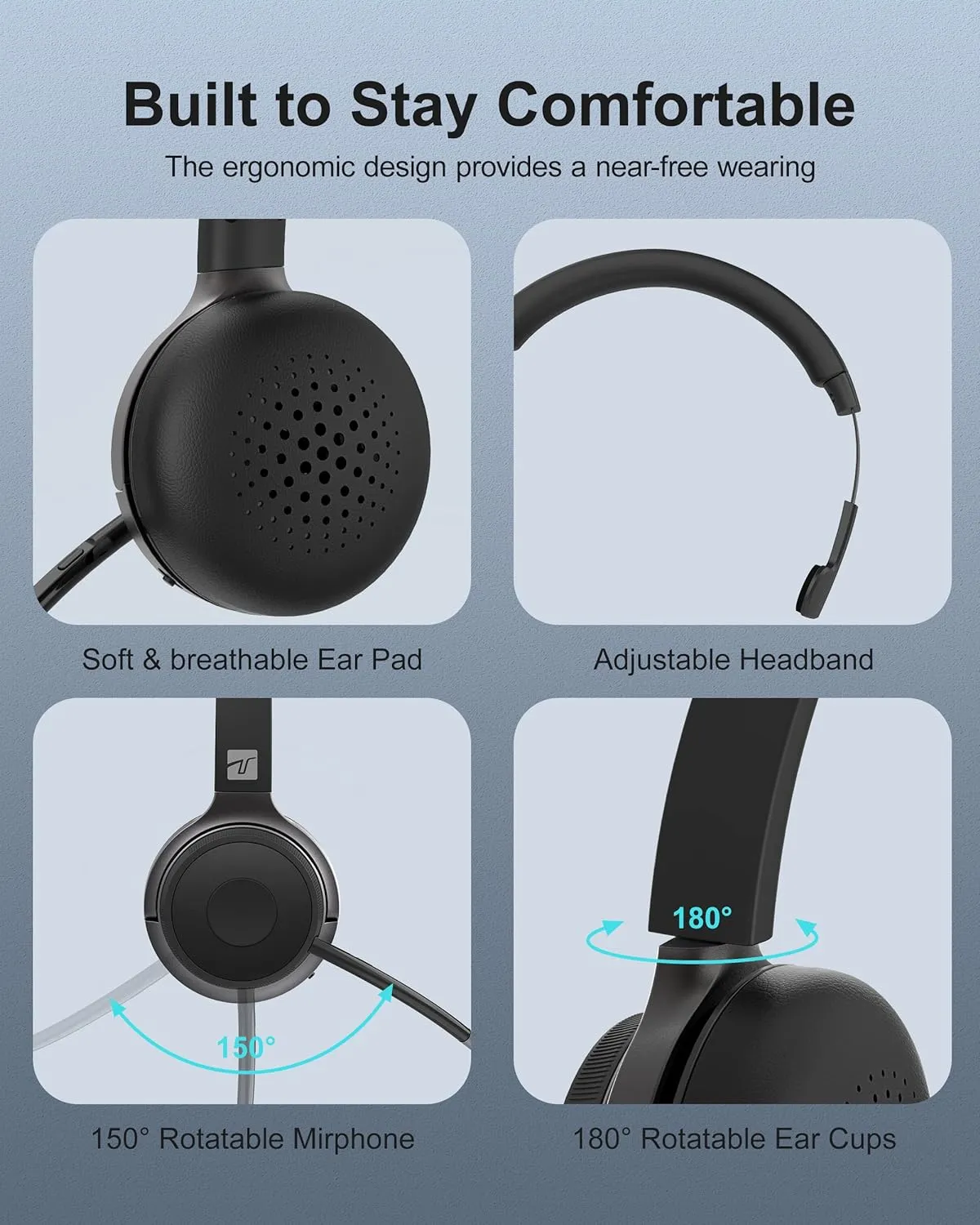 Trucker Bluetooth Headset - ENC Noise Cancelling, Mute Button Mic, V5.0, Handsfree - Driving/Business/Office