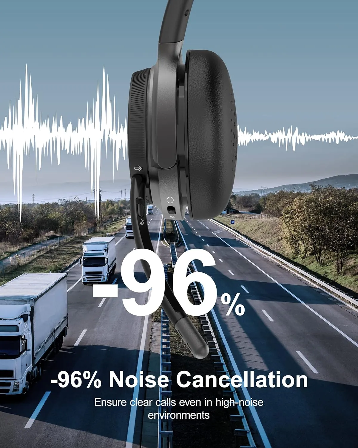 Trucker Bluetooth Headset - ENC Noise Cancelling, Mute Button Mic, V5.0, Handsfree - Driving/Business/Office