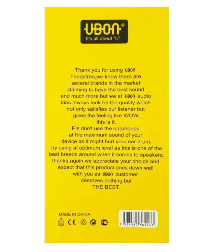 UBON UH-291 In Ear Wired Earphones With Mic