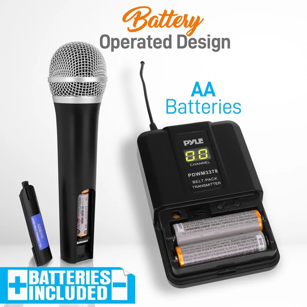 Uhf Wireless Microphone System Kit, Includes Handheld Mic, Headset Mic, Lavalier Mic & Beltpack