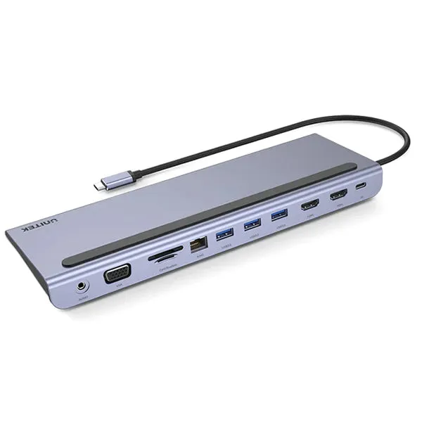 Unitek 11-in-1 Type-C Ethernet HUB with MST Tripple Monitor, 100W PD, Dual Card Reader - D1022B