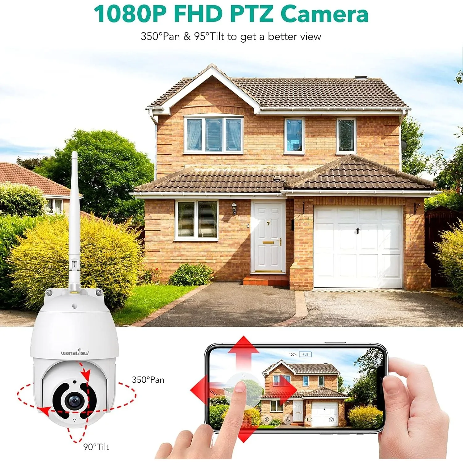 Wansview W9 Outdoor Security Camera - 1080P Pan-Tilt, Waterproof, Night Vision, 2-Way Audio, App Alerts, SD & Cloud Storage, Alexa Compatible