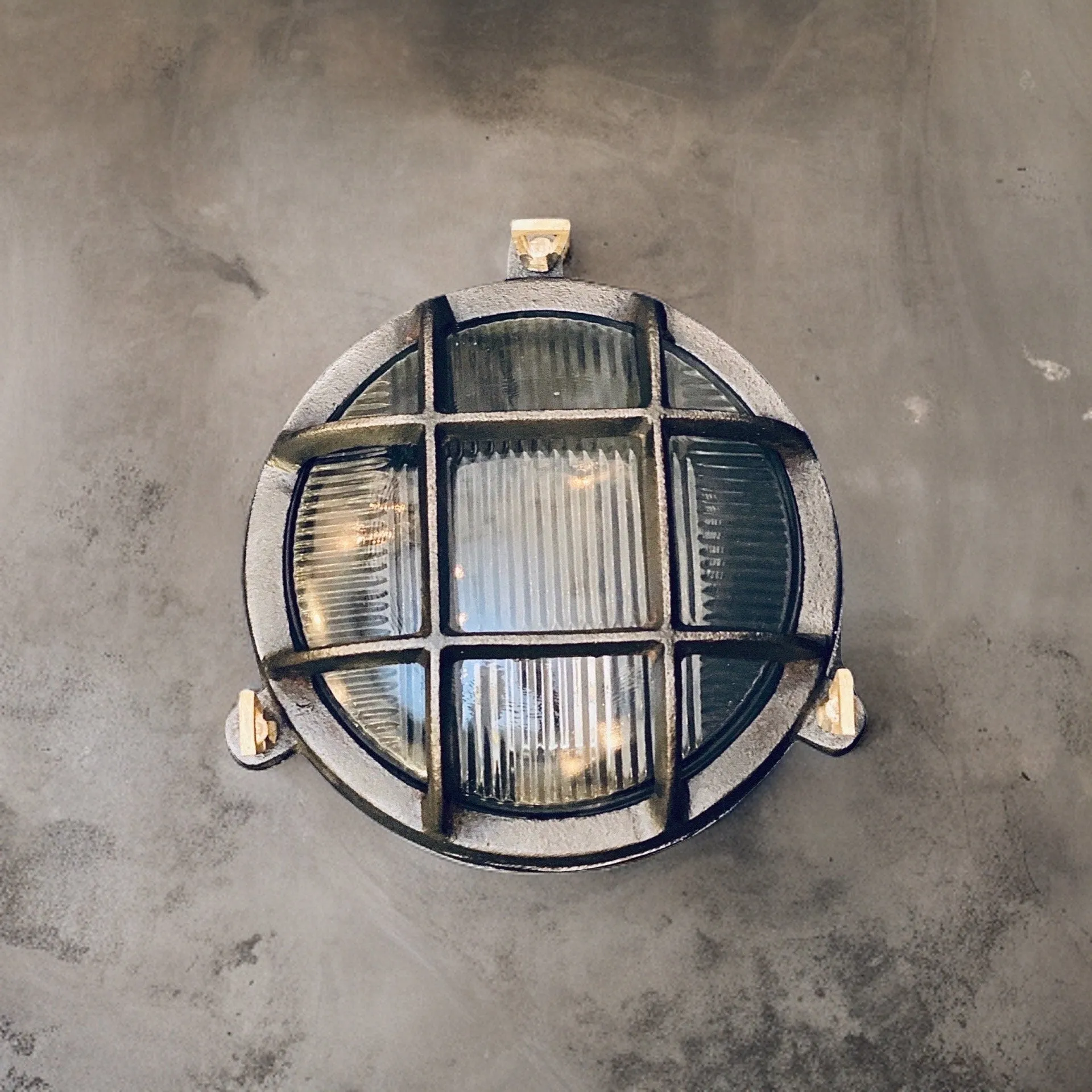 Wroxham ~ Pewter Cast Iron Caged Bulkhead Industrial Wall Light | Ceiling Bathroom | Outdoor Garden | Vintage 1 x Edison Filament Bulb
