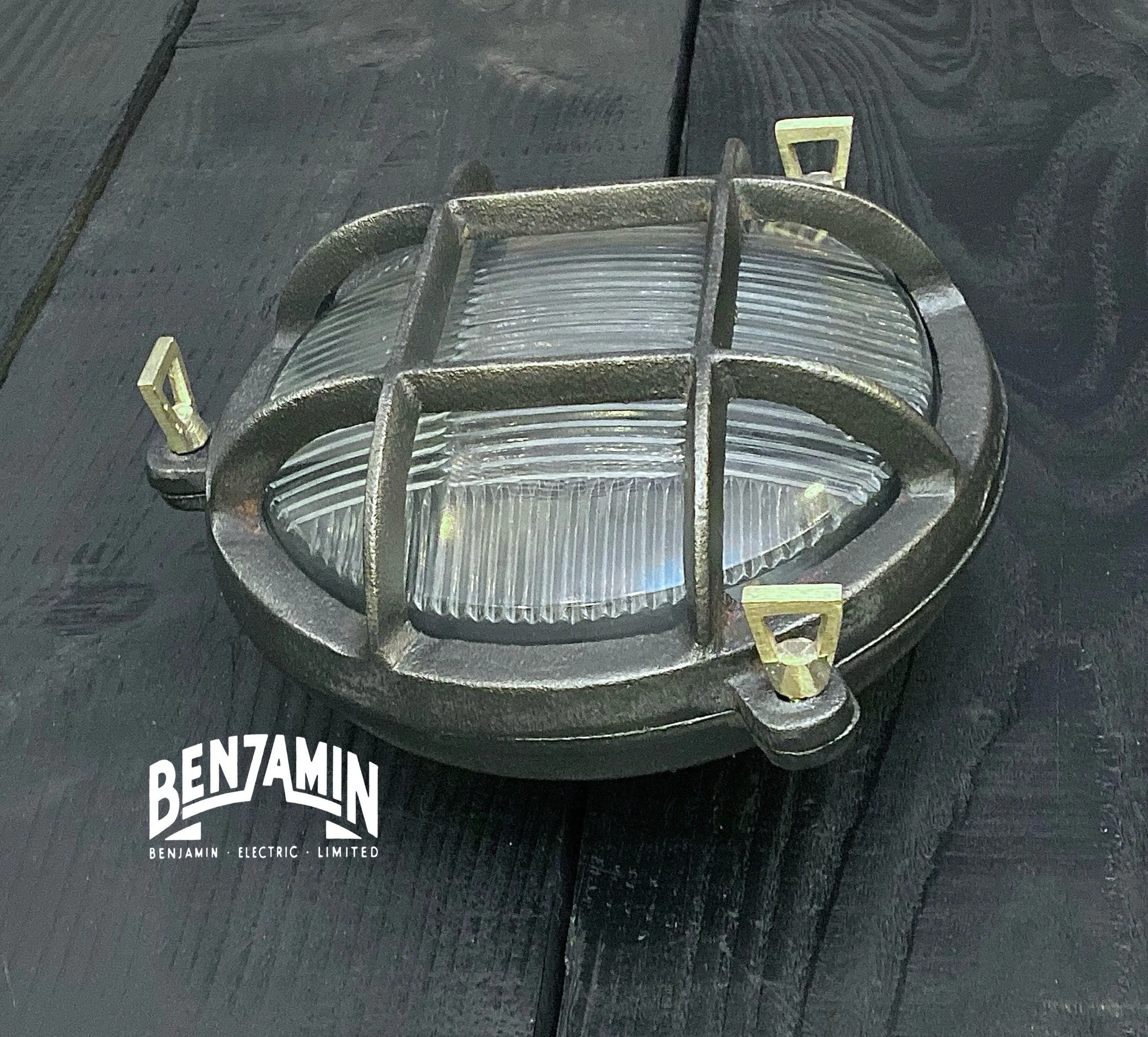 Wroxham ~ Pewter Cast Iron Caged Bulkhead Industrial Wall Light | Ceiling Bathroom | Outdoor Garden | Vintage 1 x Edison Filament Bulb
