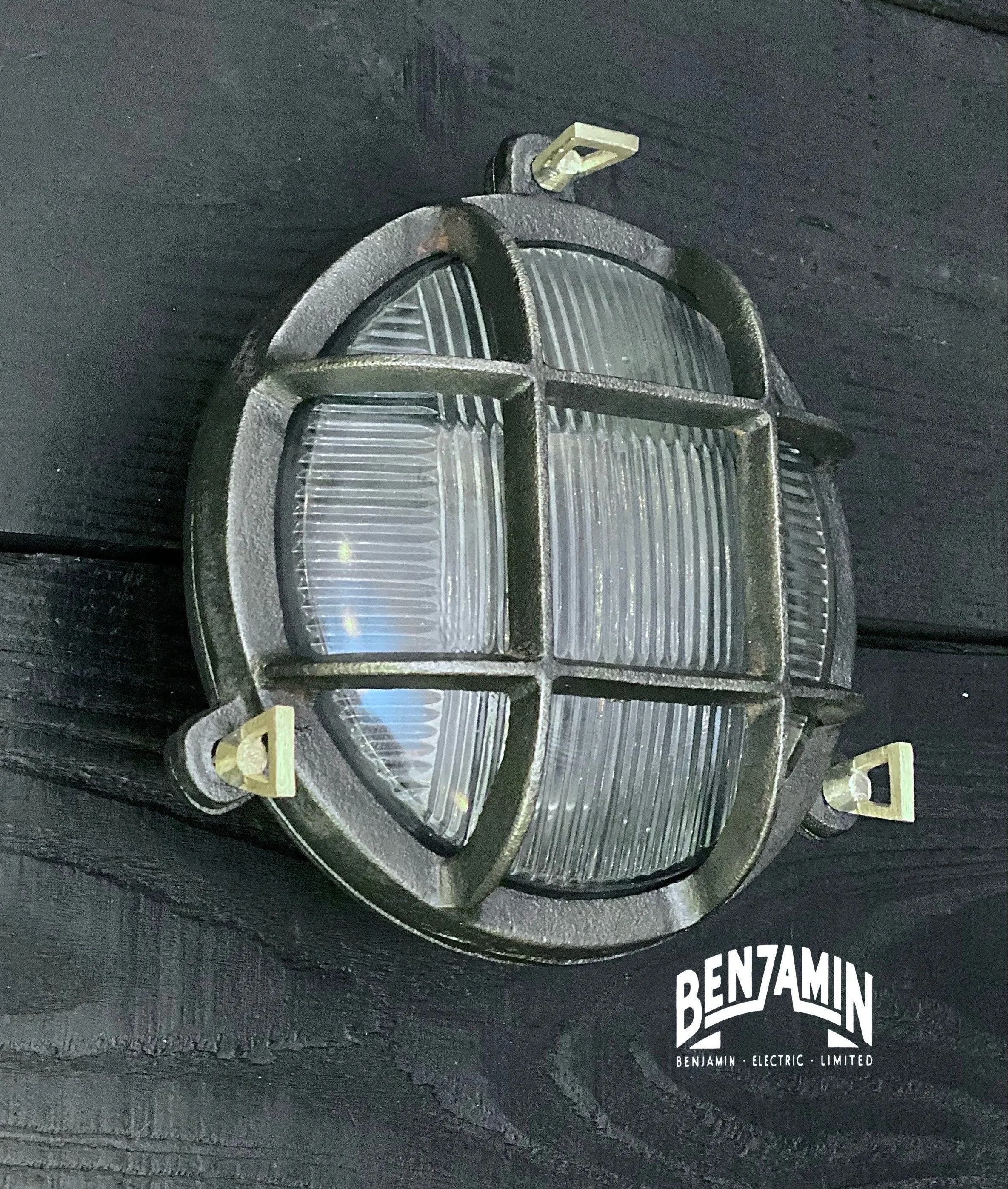 Wroxham ~ Pewter Cast Iron Caged Bulkhead Industrial Wall Light | Ceiling Bathroom | Outdoor Garden | Vintage 1 x Edison Filament Bulb