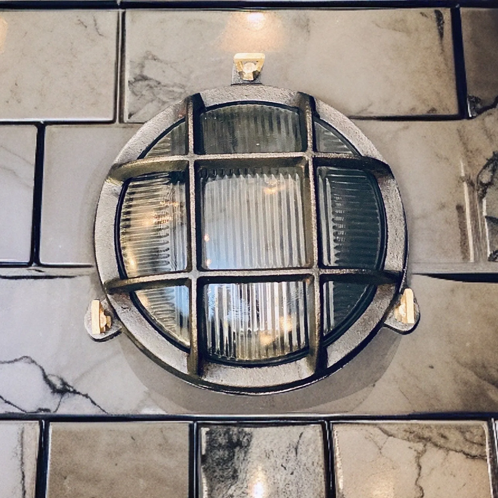 Wroxham ~ Pewter Cast Iron Caged Bulkhead Industrial Wall Light | Ceiling Bathroom | Outdoor Garden | Vintage 1 x Edison Filament Bulb