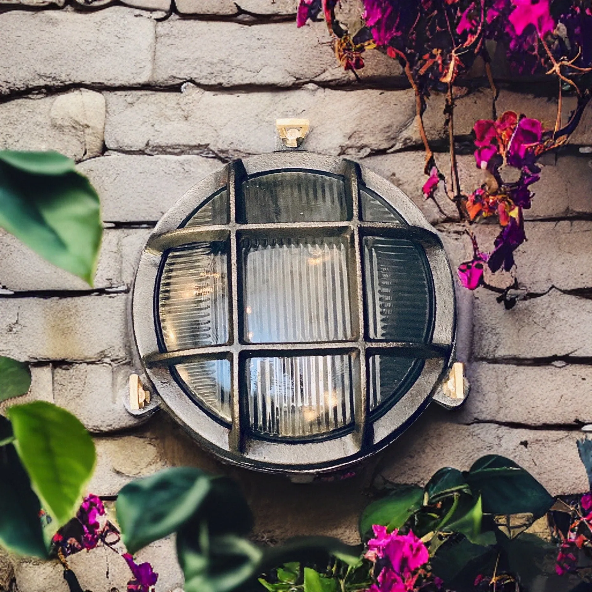 Wroxham ~ Pewter Cast Iron Caged Bulkhead Industrial Wall Light | Ceiling Bathroom | Outdoor Garden | Vintage 1 x Edison Filament Bulb